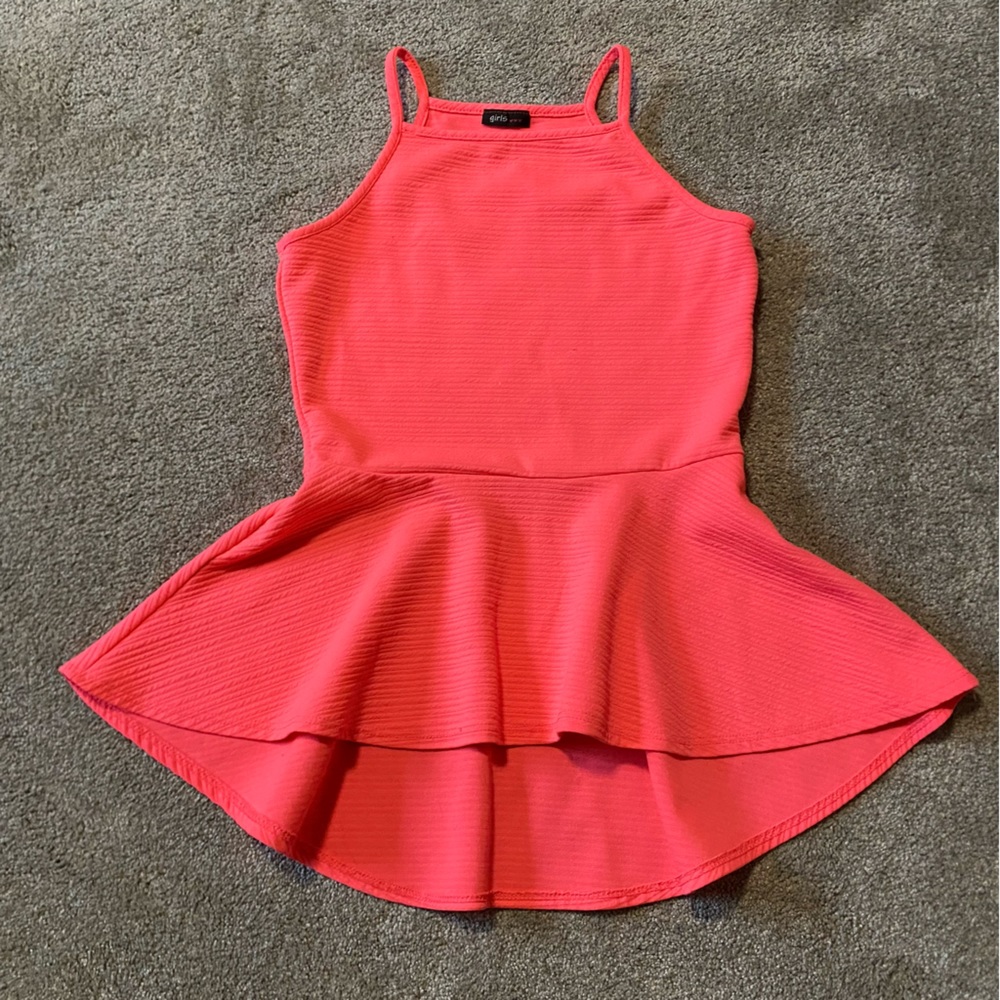 Girl’s Hot Pink/Coral HiLo Peplum Spaghetti Strap Top
